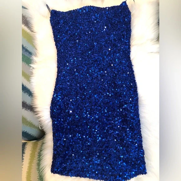 satin dress blue Royal Blue Satin Split Dress With Pockets main image 0